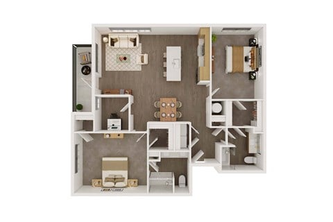 Floor plan for 2 beds, 2 baths, 1385 sqft